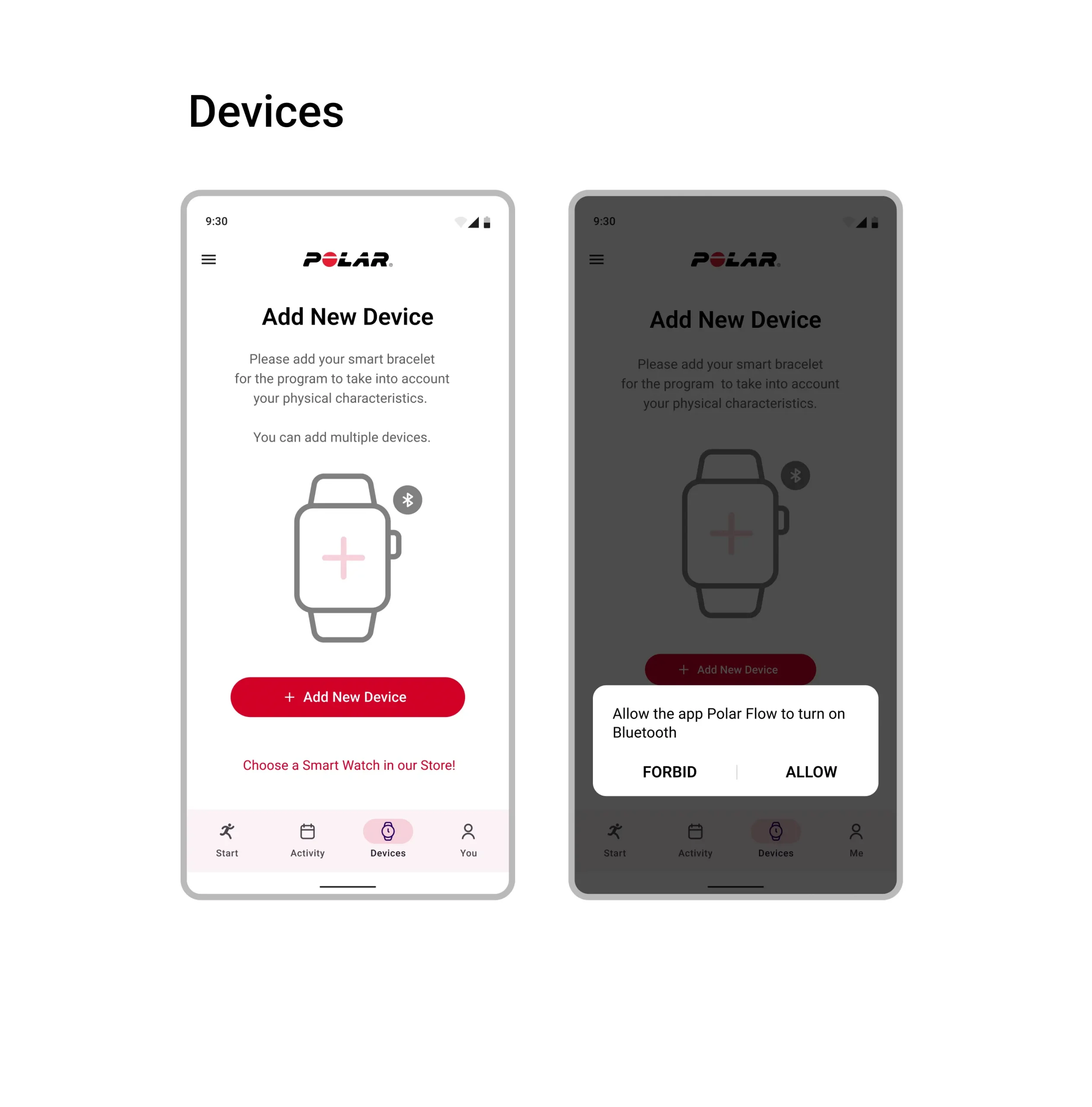 polar com app add new device